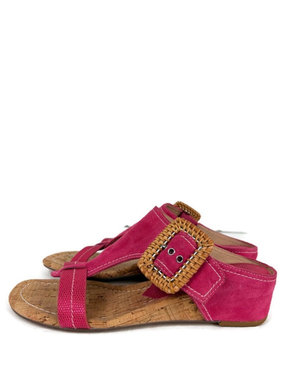 Donald J. Pliner Ofelia Suede Buckle Wedge Sandals in Magenta